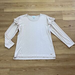 Calvin Klein Womens Blush Ruffle Shoulder Knit Top Size Large Lightweight Casual
